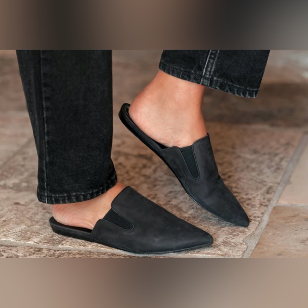 JENNI KAYNE Oiled leather black mule slip on flat shoe EU 37 / US 7